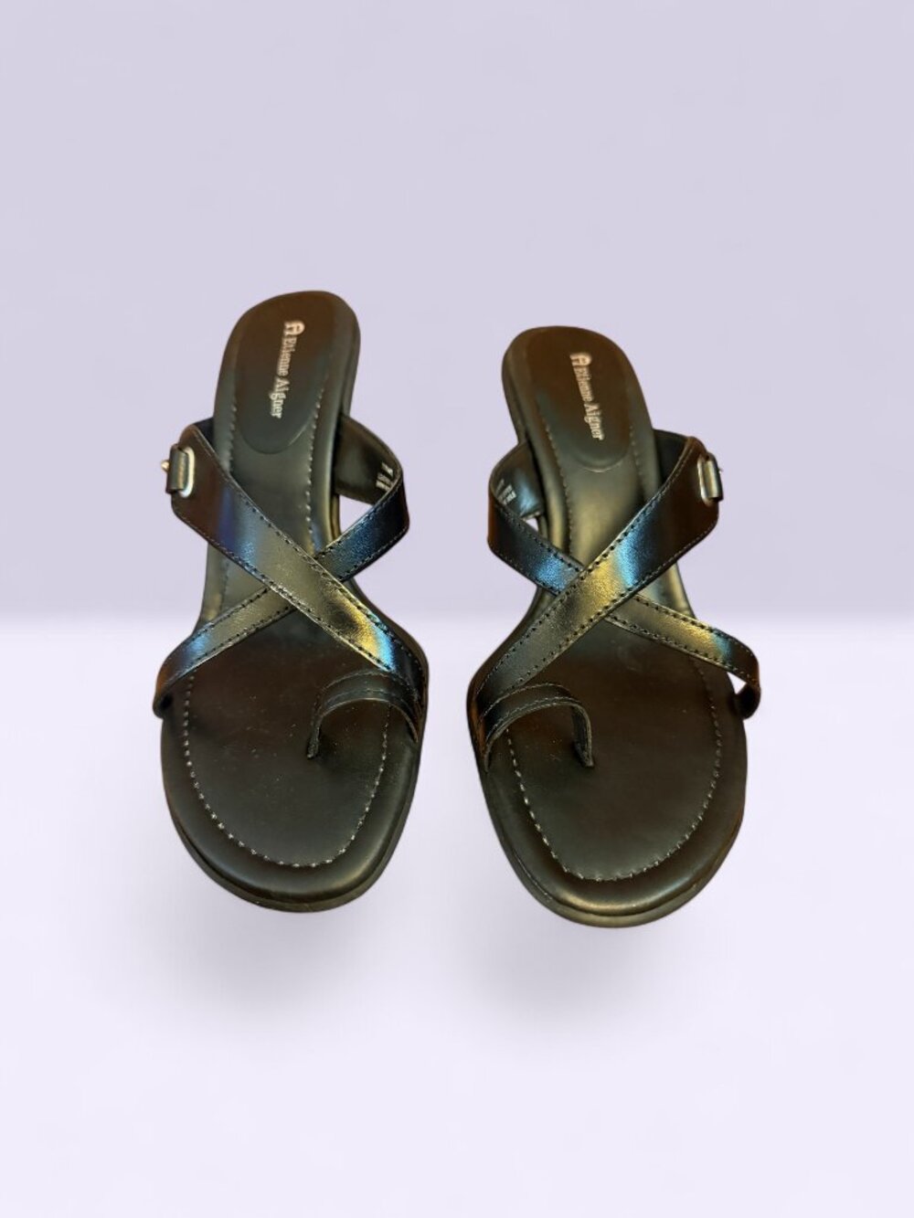 NWOT Etienne Aigner Vintage Y2K Rich Black Leather Sandals Sz 11.